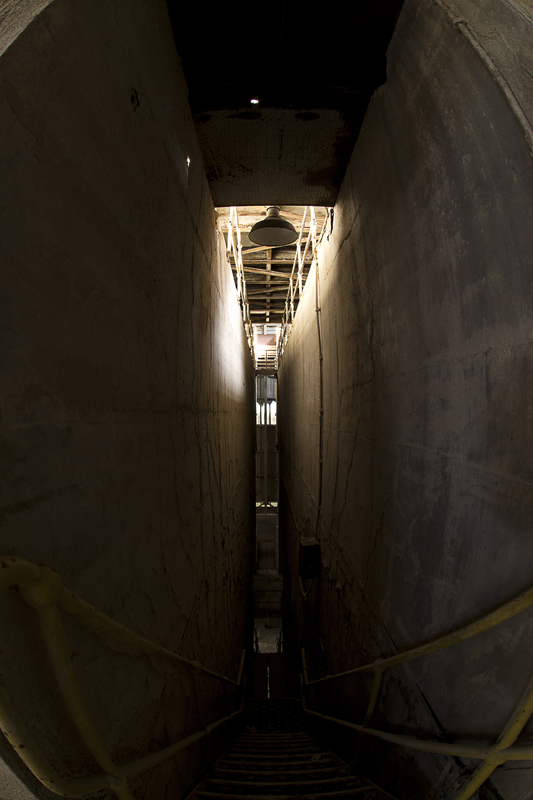 A dark stairwell.
